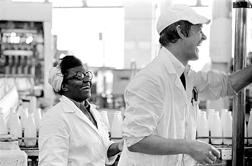 Colleagues at the dairy share a joke, Wolverhampton  (1977)