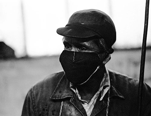 Greaser in his mask, Lee Howl pump factory Tipton  (1978)