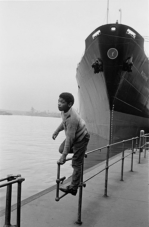 Boy playing by the docks, Tyneside  (1971)
