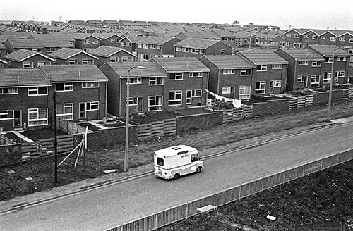 Ice cream van, council estate Northumberland  (1975)