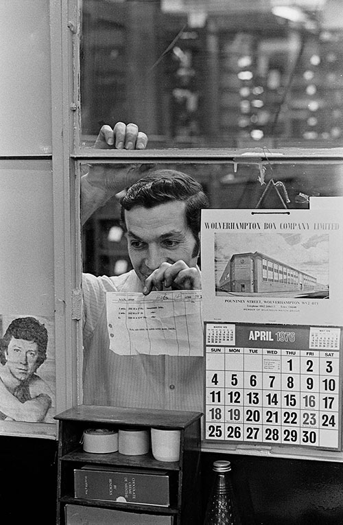 Bringing a note to the office window, Josiah Parkes lock factory Willenhall  (1976)