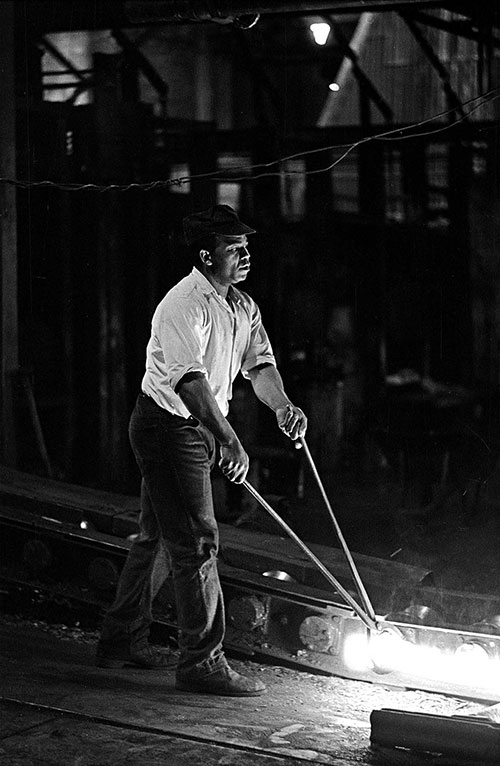 Rolling steel at Birchley hand rolling mills, Oldbury  (1976)