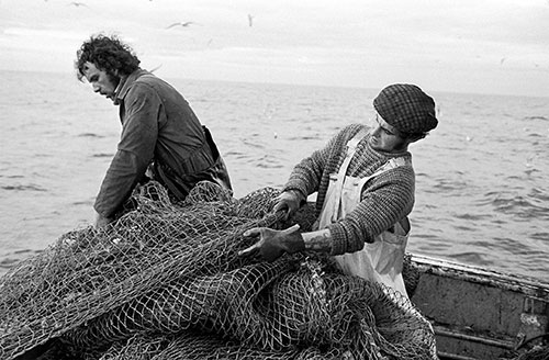 Hauling nets in on the trawler Condowan, North Sea  (1979)