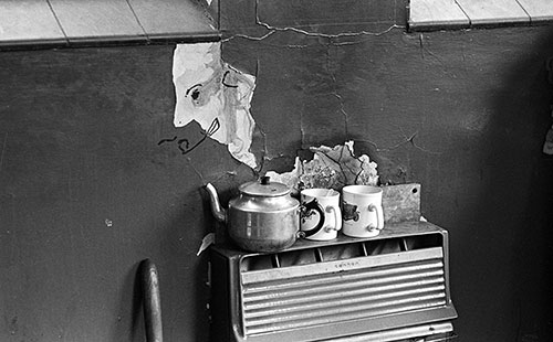 Tea mugs and graffiti, Norton motorcycles Wolverhampton  (1976)