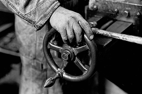 Hand on a lathe, Lee Howl pump factory Tipton  (1978)