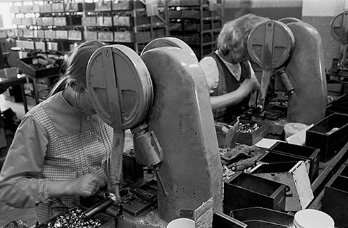 On the assembly line, Josiah Parkes lock factory Willenhall  (1976)