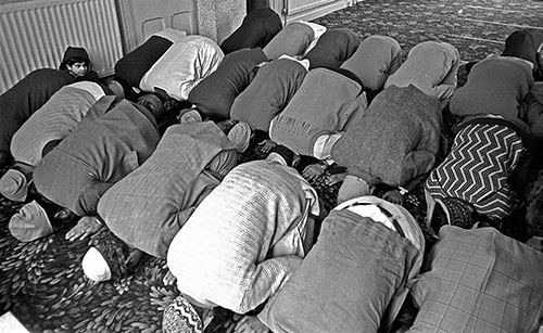 Praying at the mosque Wolverhampton  (1976)