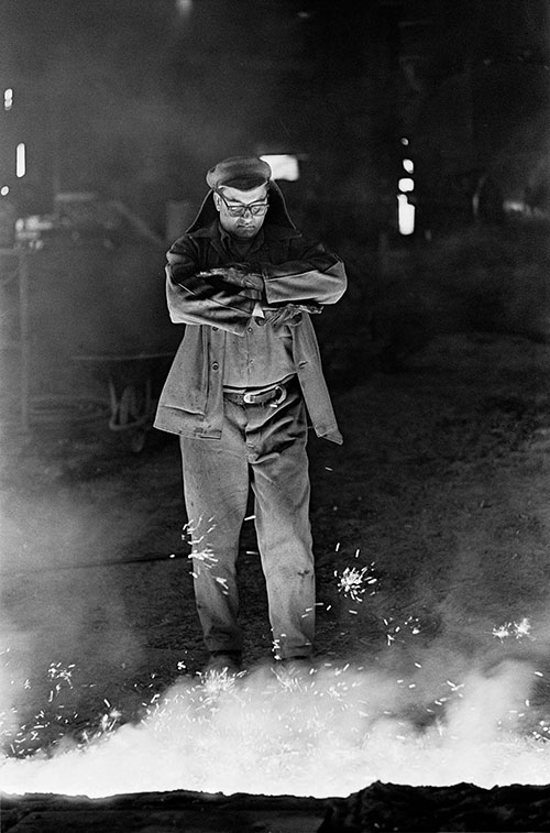 Stepping over the melt, blastfurnace, British Steel, Bilston  (1976)