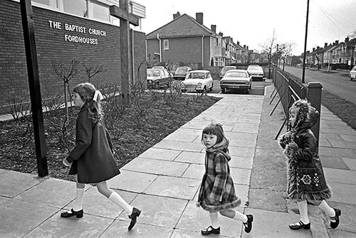 Arriving for serice at Baptist church Wolverhampton  (1976)
