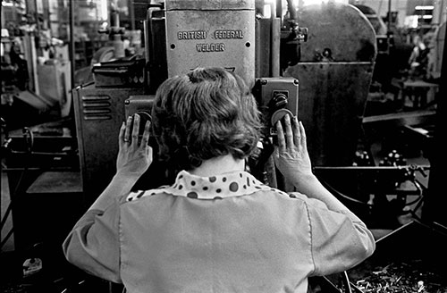 Operating a welding machine Josiah Parkes lock factory, Willenhall  (1976)