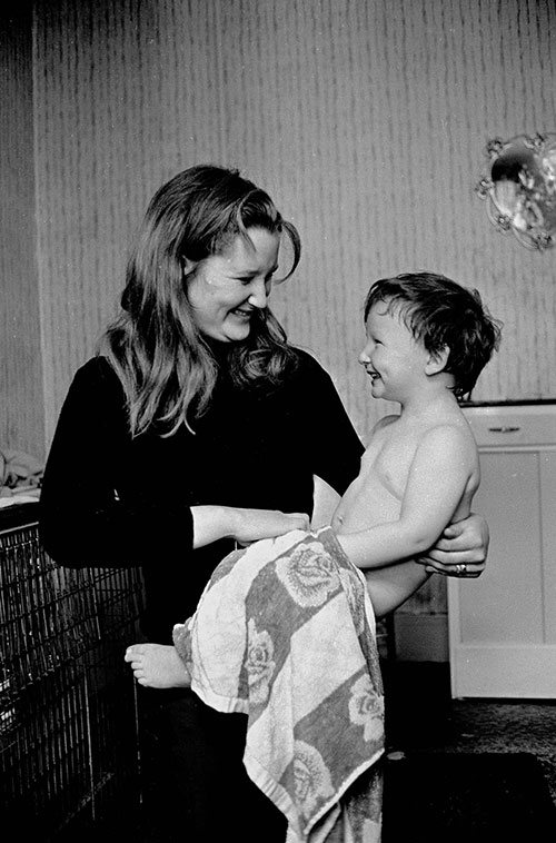 Greta giving her little boy a bath, Ladywood Birmingham  (1968)