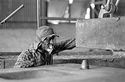 Worker at the mould preparation plant 2 Steel furnaces, British Steel Bilston  (1977)