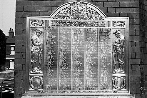 War memorial on bus garage, Manchester  (1969)