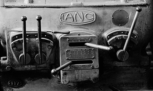 A lathe in the machine shop at Lee Howl pump factory Tipton  (1978)