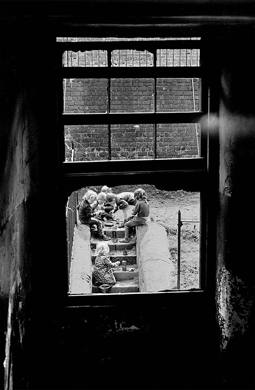 Children playing in a derelict Maryhill tenement block, Glasgow  (1971)