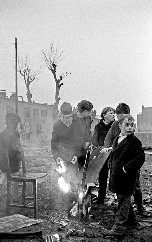 Group by a Guy Fawkes bonfire, wasteland  Hockley Birmingham  (1967)
