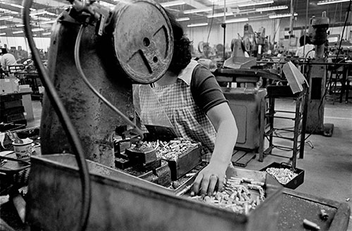 Woman on the assembly line, Josiah Parkes lock factory Willenhall  (1976)