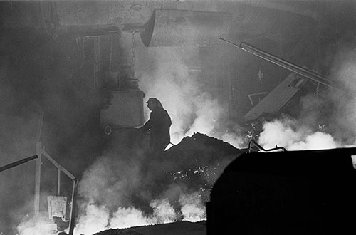 Channeling the melt at the blast furnace, British Steel, Bilston  (1976)