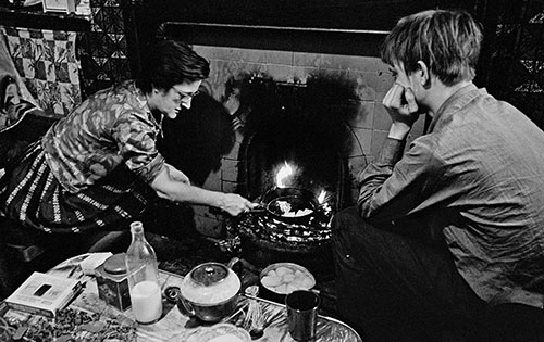 Cooking on an open fire, gas and electrics cut off , Liverpool  (1971)