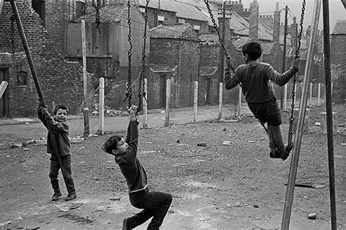 Swinging in a derelict playground, Newcastle  (1971)