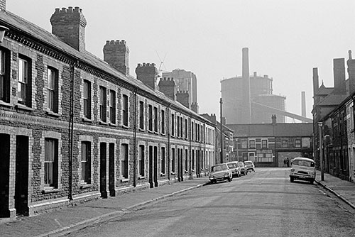 Terrace of houses by East Moors Steelworks Cardiff  (1972)