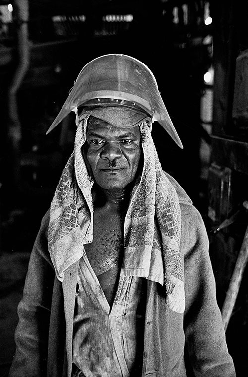 Frontside steel furnaceman preparing to tap the furnace, Steel furnaces, British Steel Bilston  (1977)