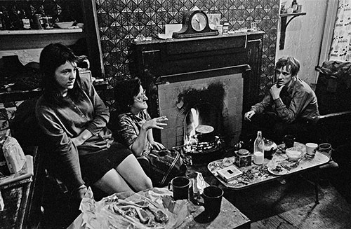 Cooking on an open fire, gas and electrics cut off, Liverpool  (1971)