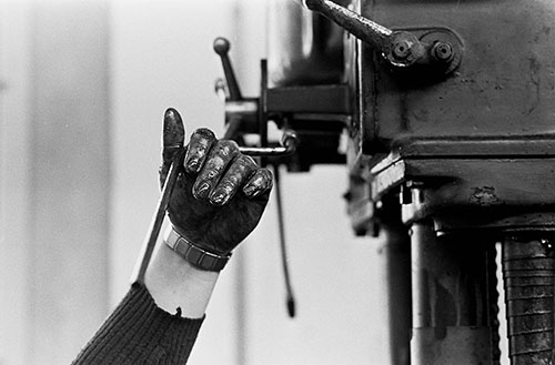 A driller's oily hand, Lee Howl pump factory Tipton  (1978)