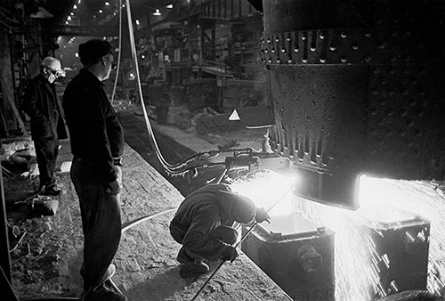 Pouring molten steel Steel furnaces, British Steel Bilston  (1977)