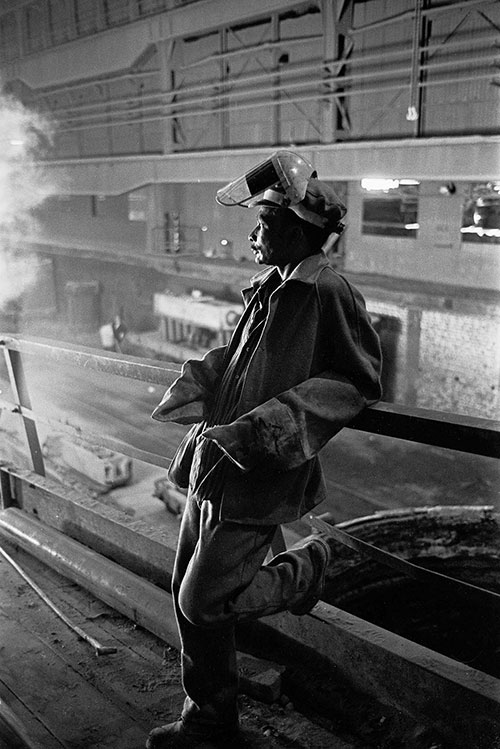 Frontside steel furnaceman preparing to tap the furnace, Steel furnaces, British Steel Bilston  (1977)