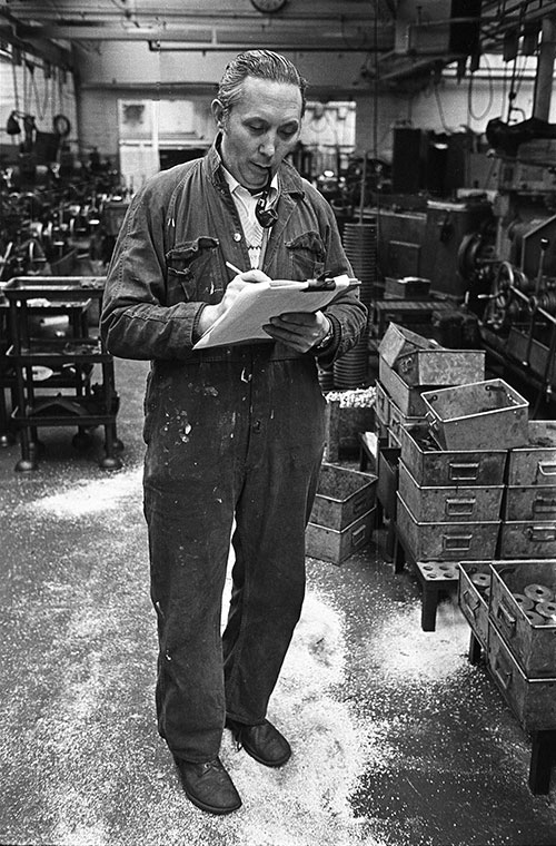 Stocktaking at Norton motorcycles, Wolverhampton  (1976)