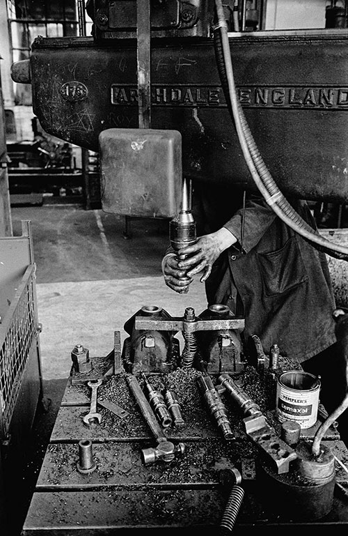 A fitter's hands, Lee Howl pump factory Tipton  (1978)